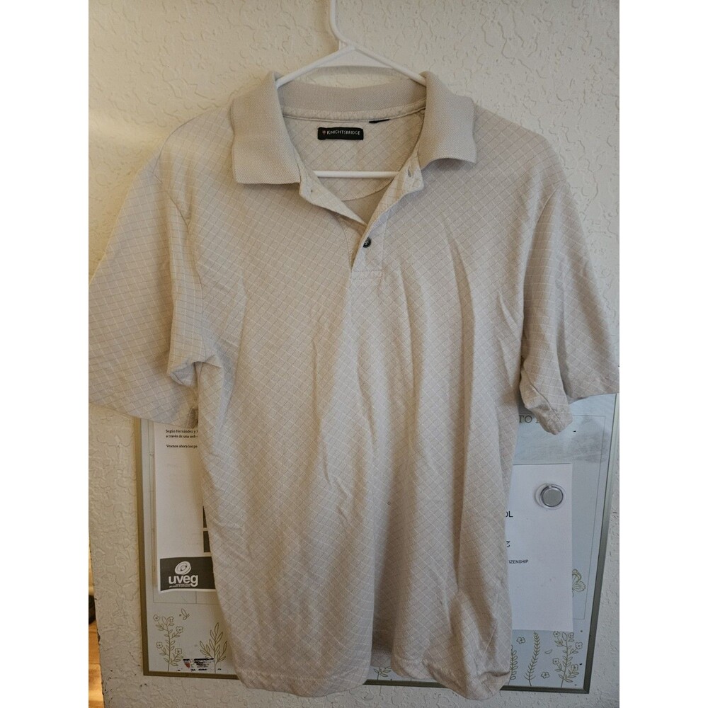 Knightsbridge Men’s Beige Geometric Short Sleeve Collared Polo Shirt Size S